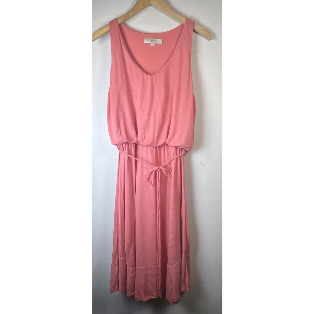 Ann Taylor LOFT Dress Women's Sleeveless Feminine Medium coral ruffle rayon